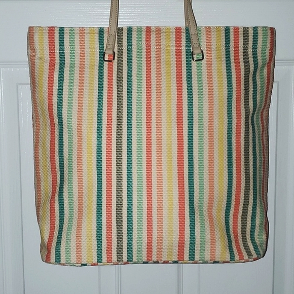 Talbots Rainbow Striped Zipper Top Tote - Picture 2 of 14